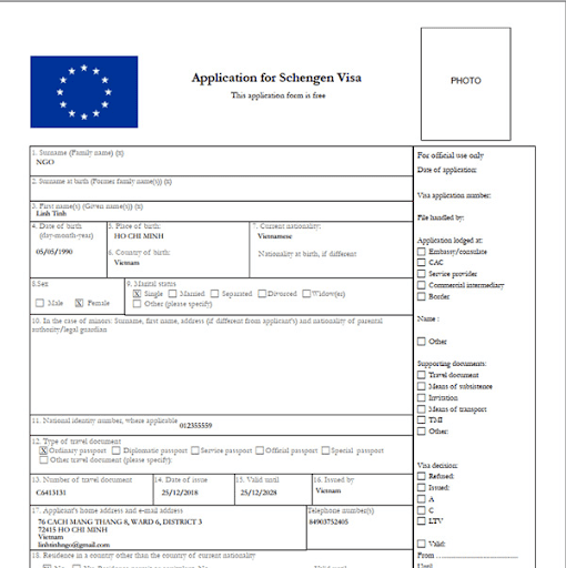 điền đơn xin visa Pháp8